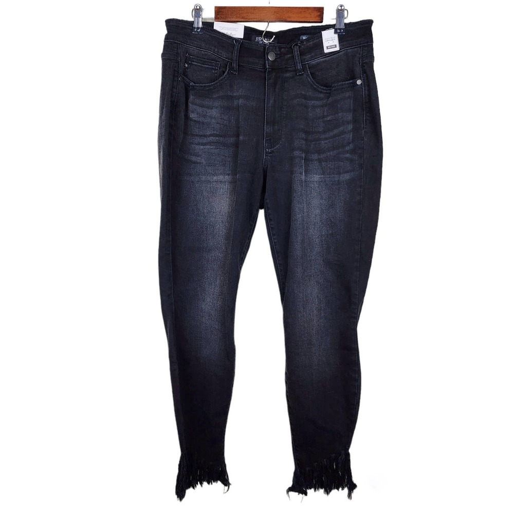 Judy Blue Mid Rise Black Hem Fray Jeans Size 14W